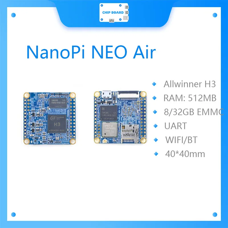 

NanoPi NEO Air 512 МБ ОЗУ WIFI и Bluetooth, 8 ГБ/32 ГБ eMMC Allwinner H3 четырёхъядерный