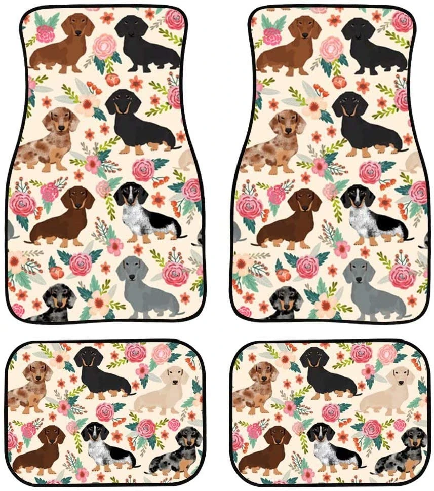 

INSTANTARTS 4Pcs Front and Back Car Floor Mats Dachshund Pattern Car Protector Carpet Rug For Dachshund Dog Lover Car Accessory