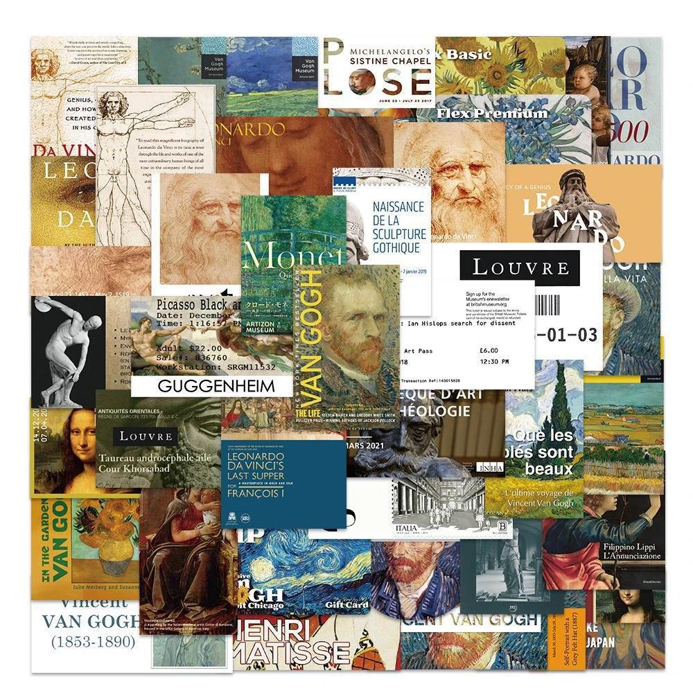 

10/30/50PCS Literary Ticket Stubs Famous Paintings Stickers Suitcases Skateboards Refrigerators Laptops Computer Wholesale