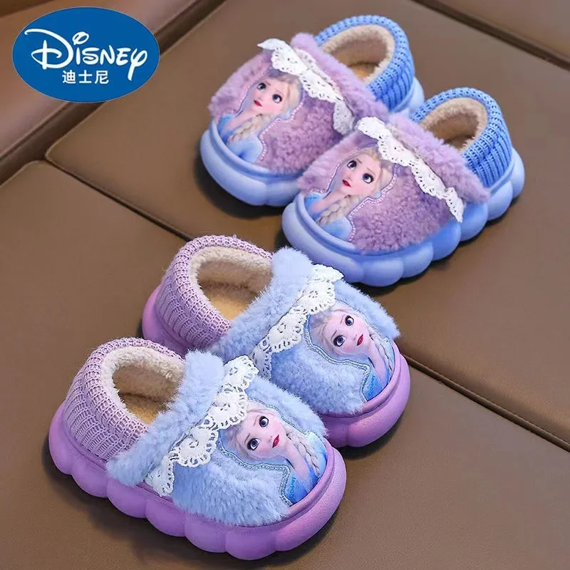 Хлопковые тапочки для девочек Disney зимняя теплая детская плюшевая домашняя обувь