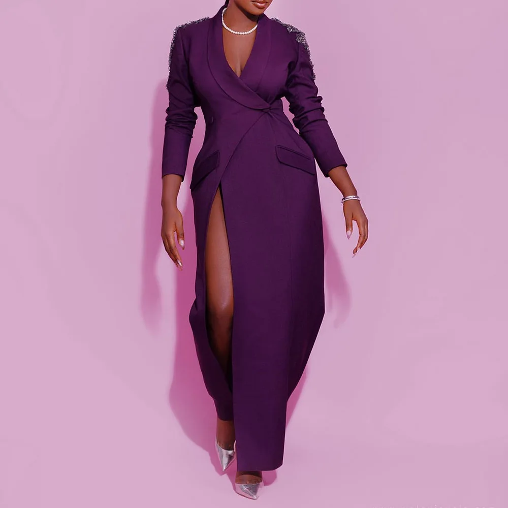 

Соблазнительное женское платье, модный лоскутный пуловер с разрезом и карманами, облегающее однотонное платье с V-образным вырезом и длинны...