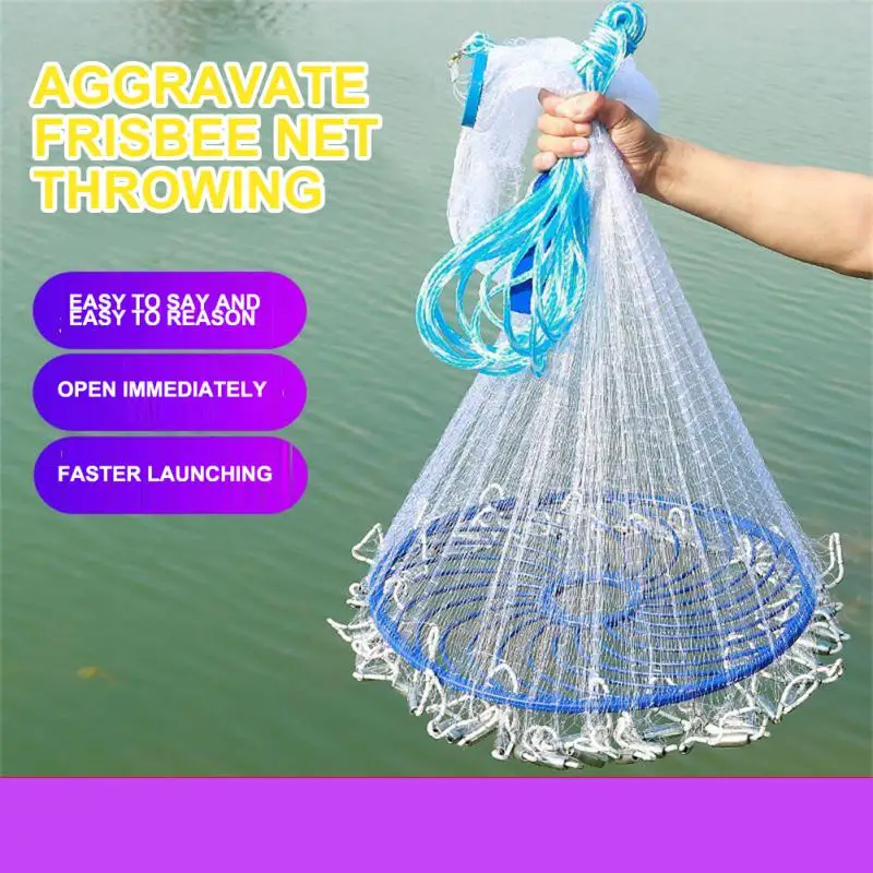 

1PCS Cast Network With Steel Pendant Braided Line Hand Throw Fishing Net With Big Plastic Blue Ring Network Tackle For Fishing