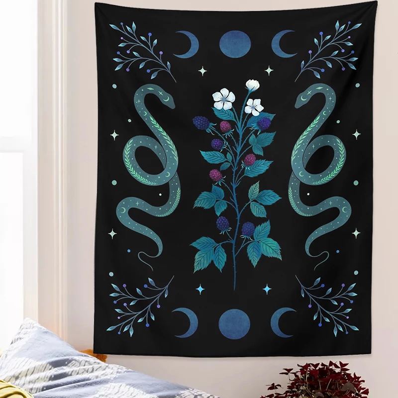

Moon Phase Wall Hanging Tapestry Vintage Mooonlight Green Olive Leaf Black Tapestries Boho Room Art Home Decoration Accessories