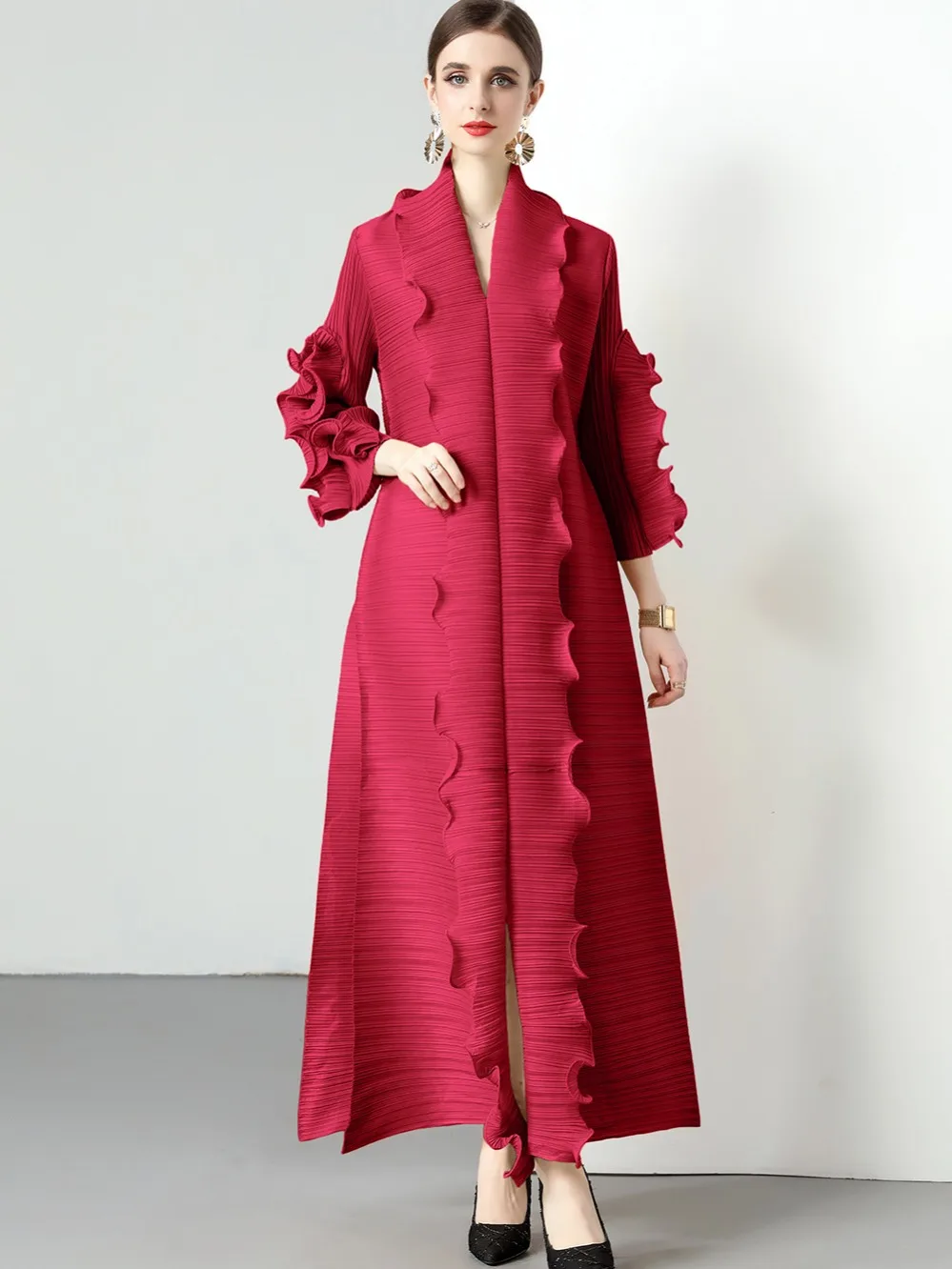 Оригинальное качество миаке новое эластичное женское платье с длинными рукавами