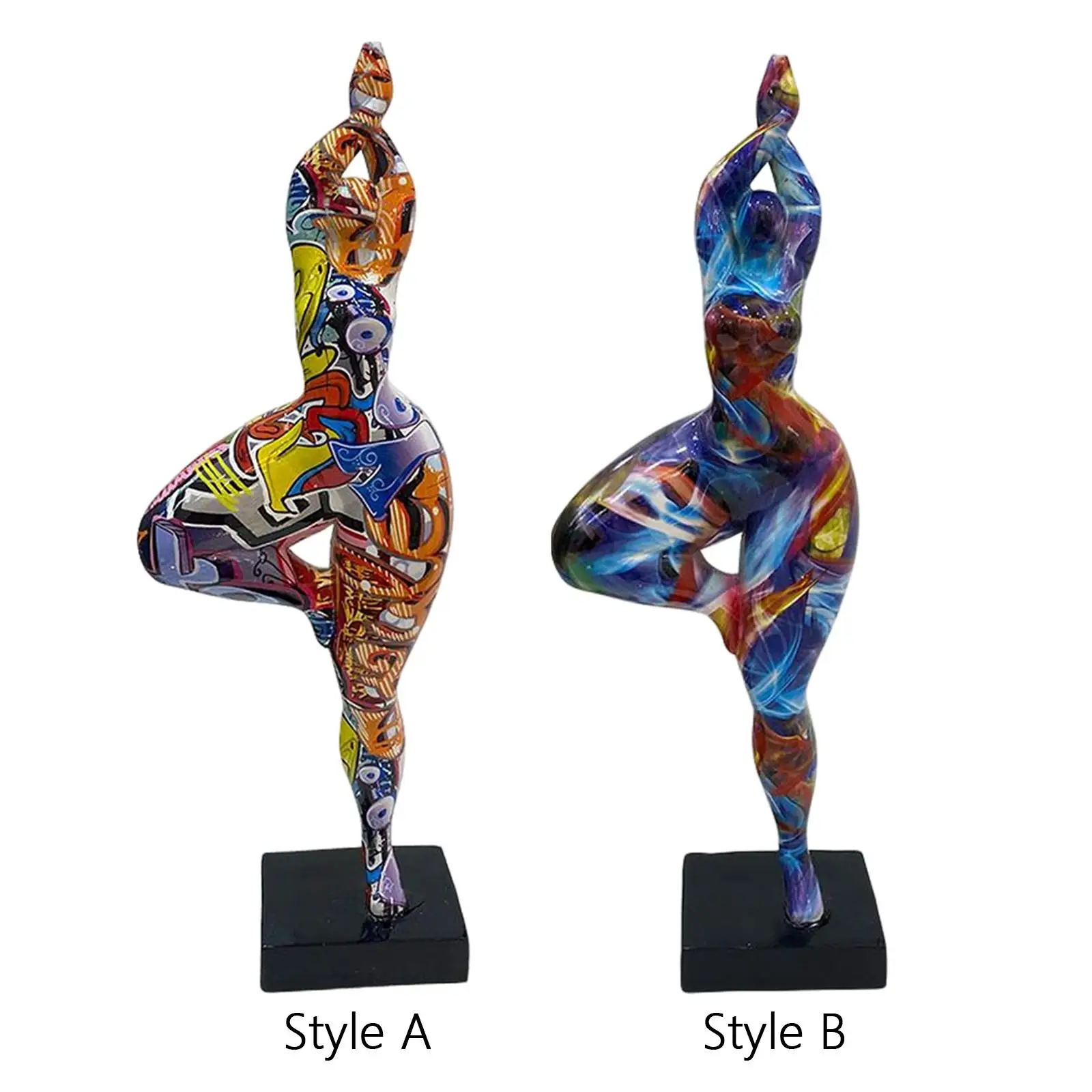 

Graffiti Fat Lady Statue Yoga Figure Sculpture Modern Woman Statue Female Statue for Office Entryway Shelf Table Home Decoration