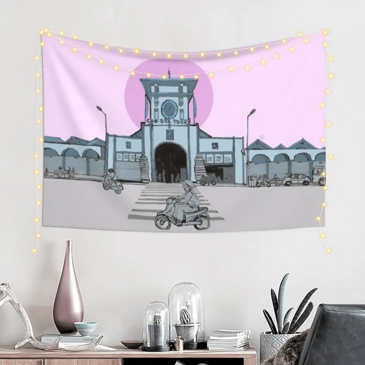 Вьетнамский гобелен с иллюстрацией Ben Thanh Market Saigon