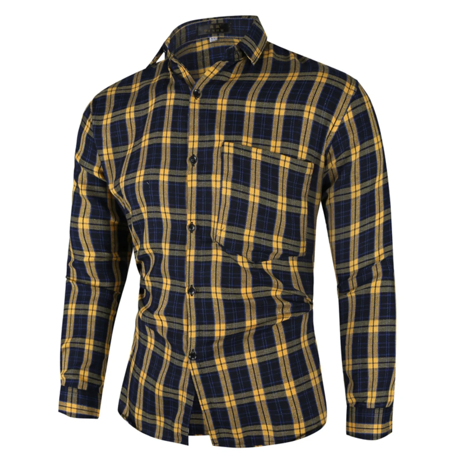 

Men's Autumn And Winter Casual Color Plaid Single-breasted Slim Fit Long-sleeved Shirt With Single Tall Man Shirts for Men