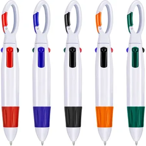 Retractable Shuttle 4 Color In One Ballpoint Pen With Buckle Clip On Top Multi-Color Carabiner Keychain Student Gifts