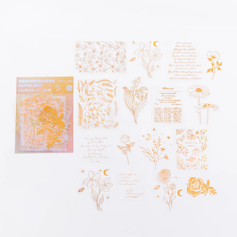 

Guka Material Pack PET Hot Gold Laser Sticker Pack Flora and Fauna Golden Dream Series Retro Hand Tent DIY Stickers