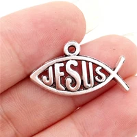 150pcslot alloy fish shape jesus charm pendant for jewelry making bracelet necklace diy accessories 13x23mm