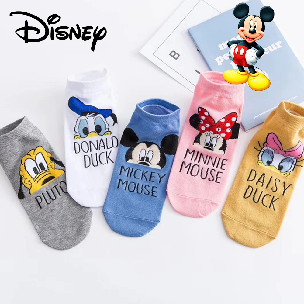 

1 Pairs Disney Cartoon Women Socks Low Tube Boat Socks Cartoon Mickey Minnie Letter Embroidery Socks Cotton Low Cut Kawaii Socks