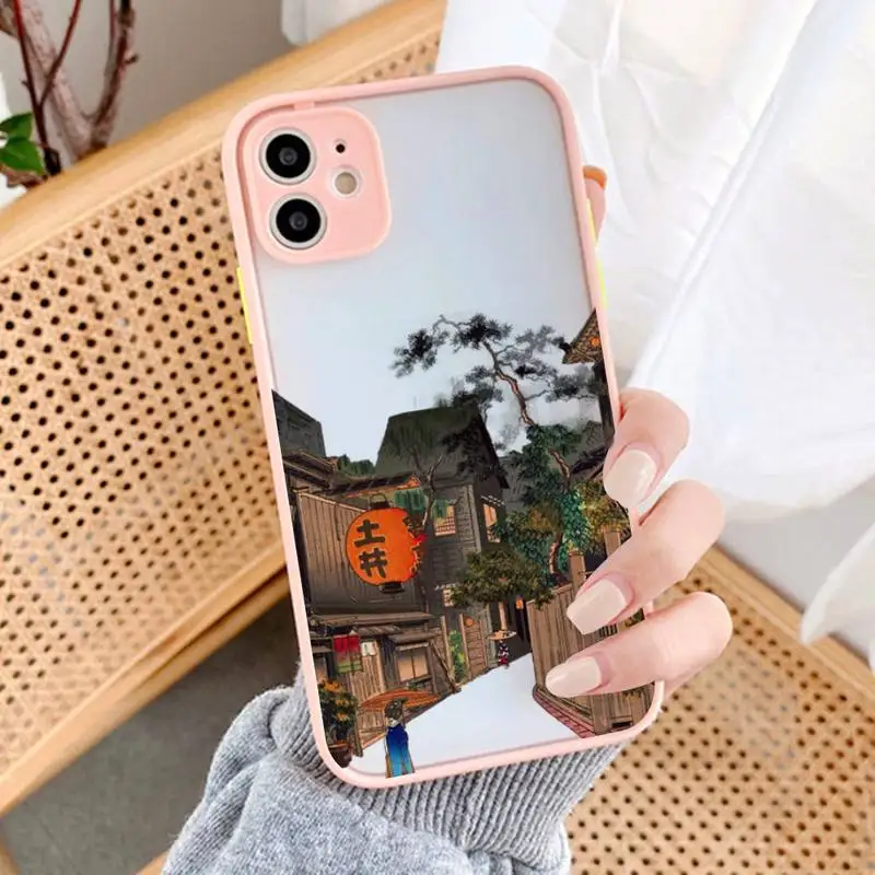 

Japanese Anime Hand Painted House scenery Phone Case for iPhone X XR XS 7 8 Plus 11 12 13 pro MAX 13mini Translucent Matte Case