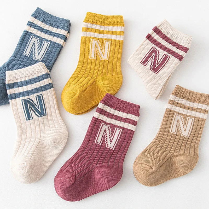 

Korean Kids Knit Soft Letter Slippers Socks Cute Stitch Home Sleeping Baby Stockings for Infant Toddler Boys Girls Accessories