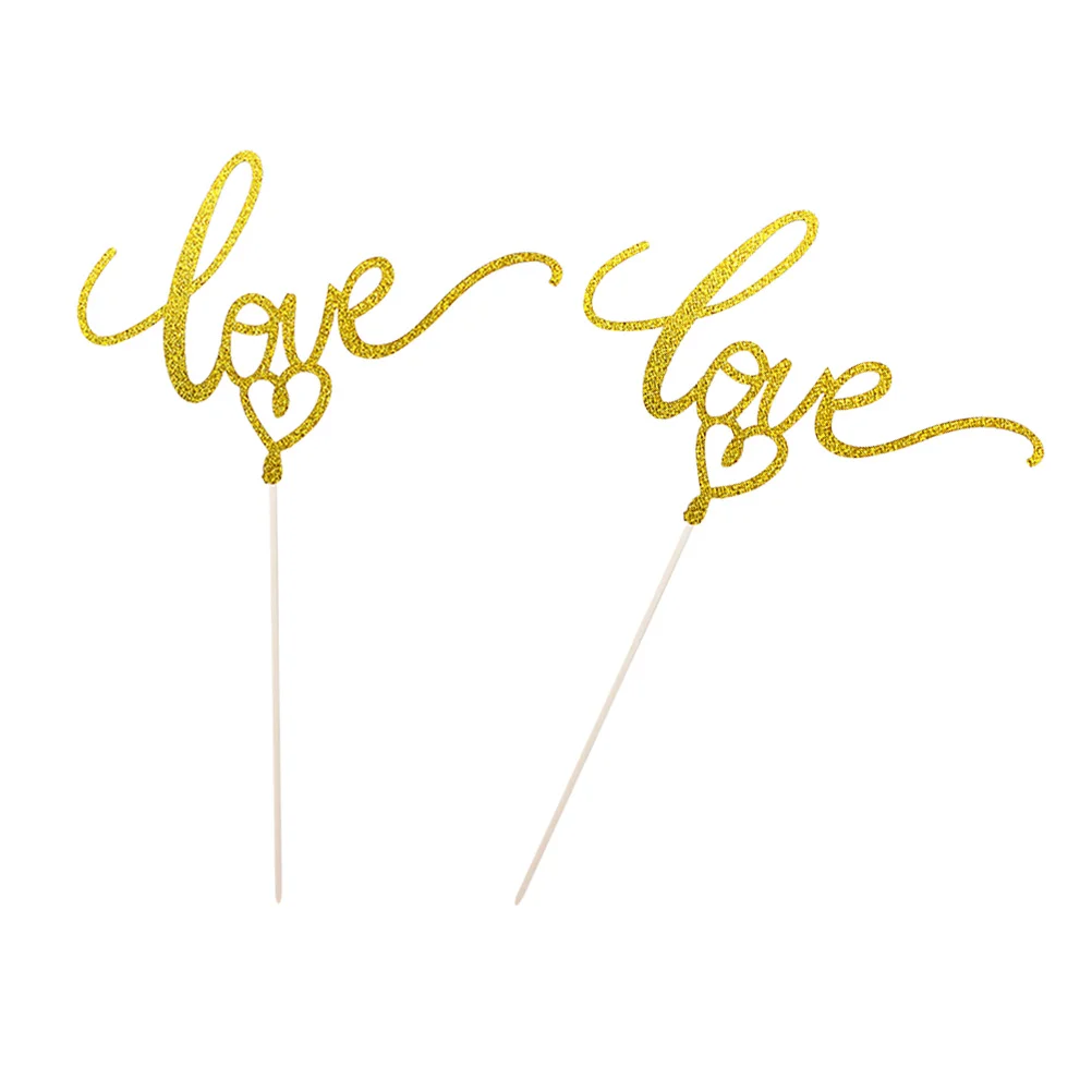 

10pcs Love Letters Paper Cake Cupcake Toppers Glittering Golden Cake Picks Novelty Cupcake Decor Party Supplies for Wedding