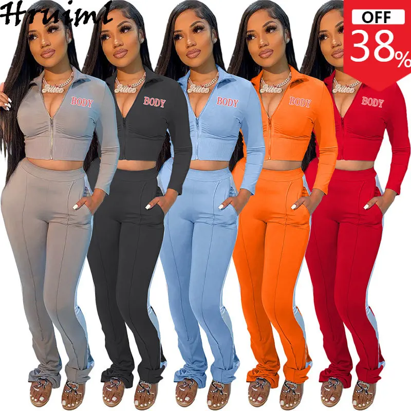 

Женский спортивный костюм из 2 предметов, однотонный спортивный костюм с буквенным принтом, женский спортивный костюм для фитнеса, облегающ...