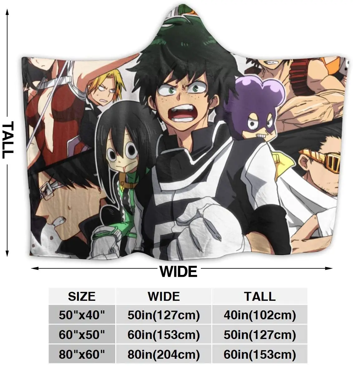 

MHA Hero Academia Deku Throw Blanket for Unisex Adult Hooded Blanket for Sofa Wearable Blanket Flannel Blanket