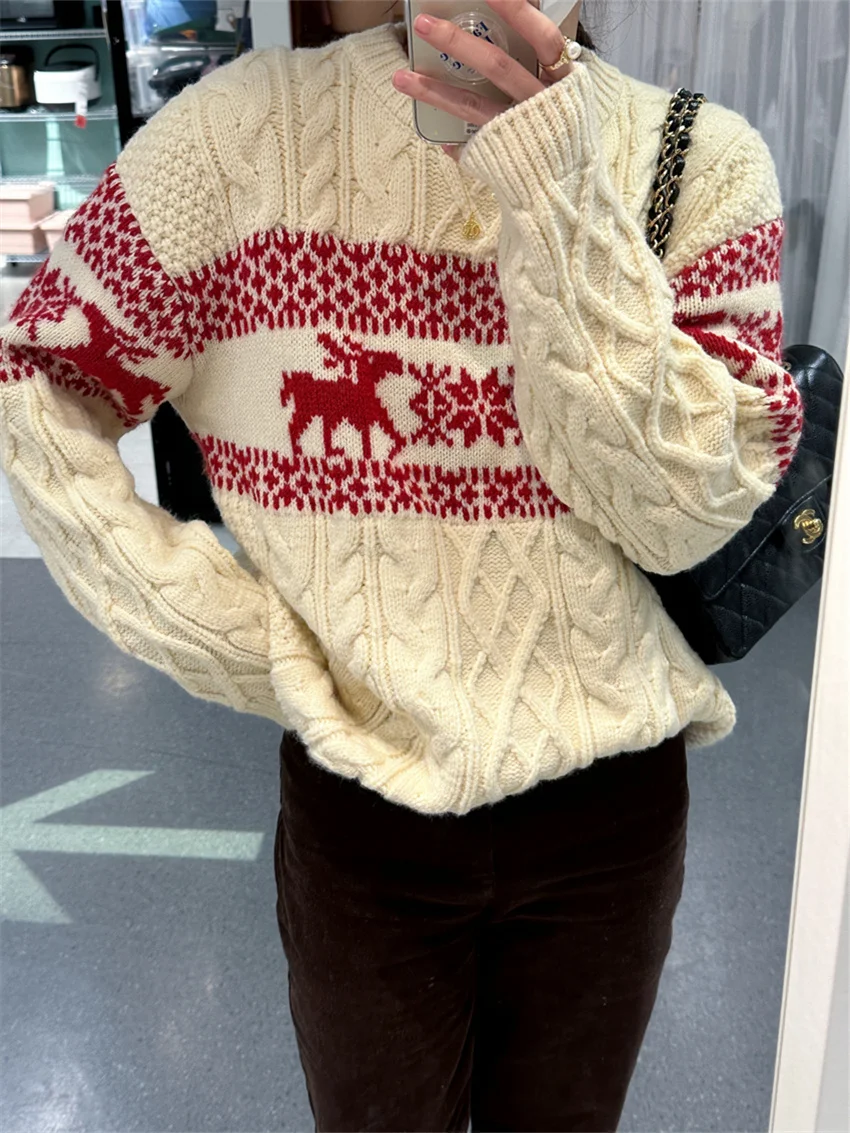

Alien Kitty Elk Patchwork Women Sweaters Loose Soft Chic Casual Knitted Sweet New 2023 All Match Office Lady Pullovers Winter