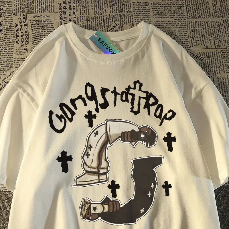 

American High Street Hiphop Anime Pure Cotton Short Sleeved T-shirt for Men and Womenloose Fitting Street Trend Hip-hop Top