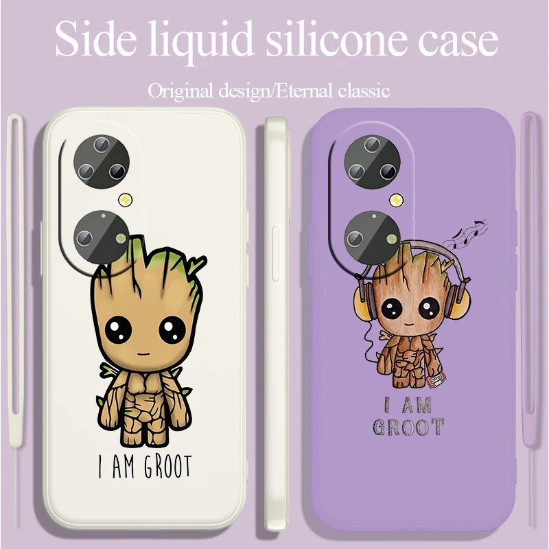 

Marvel super cute hero Groot For Huawei Phone Case Y9S Y9A Y9 Y6 Nova Y70 5T 9 P50 P40 P30 P20 Pro Lite E 5G Liquid Rope