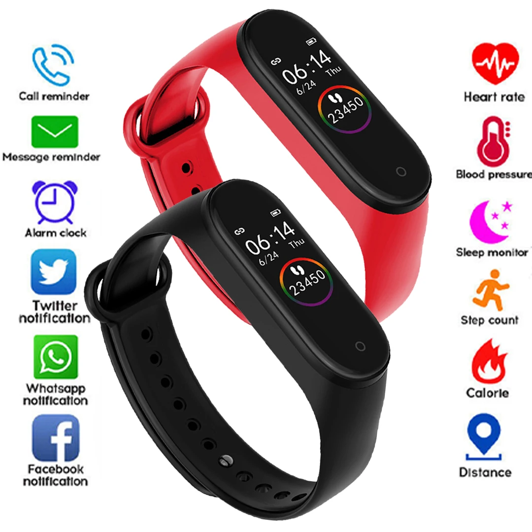 

M4 Color Screen Digital Watch For Men Women Blood Pressure Heart Rate Monitoring Alarm Clock Man Woman Kids Sports Smart Watch