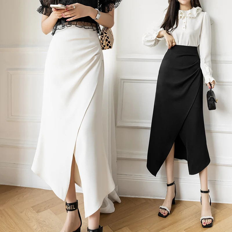 Женская эластичная уличная юбка с завышенной талией черная белая сексуальная