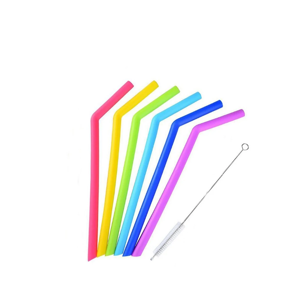 

2021 New Reusable Silicone Straws Food Grade Silicone Flexible Bent Straight Drinking Straws With Cleaner Brush