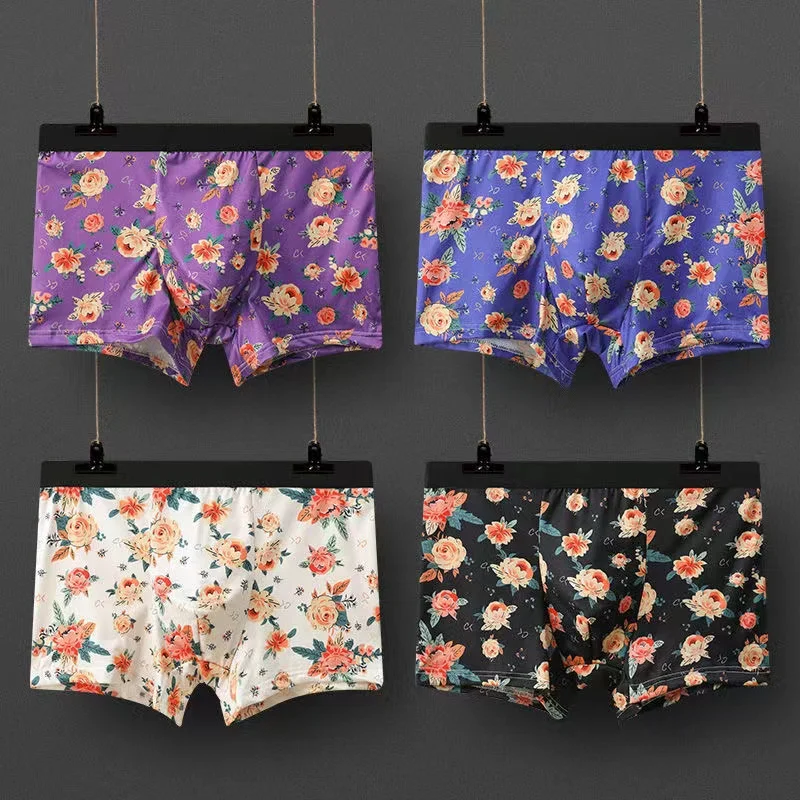4Pcs/Lot Men's Underwear New Printed Boxer Shorts Breathable Fashion Large Size Youth Boxer Shorts Spring And Summer