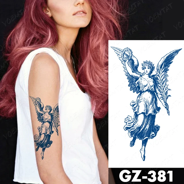Semi-Permanent Waterproof Temporary Tattoo Stickers Universe Planet Genipin Herbal Juice Lasting Ink Angel Halo Fake Arm Tatoo 3
