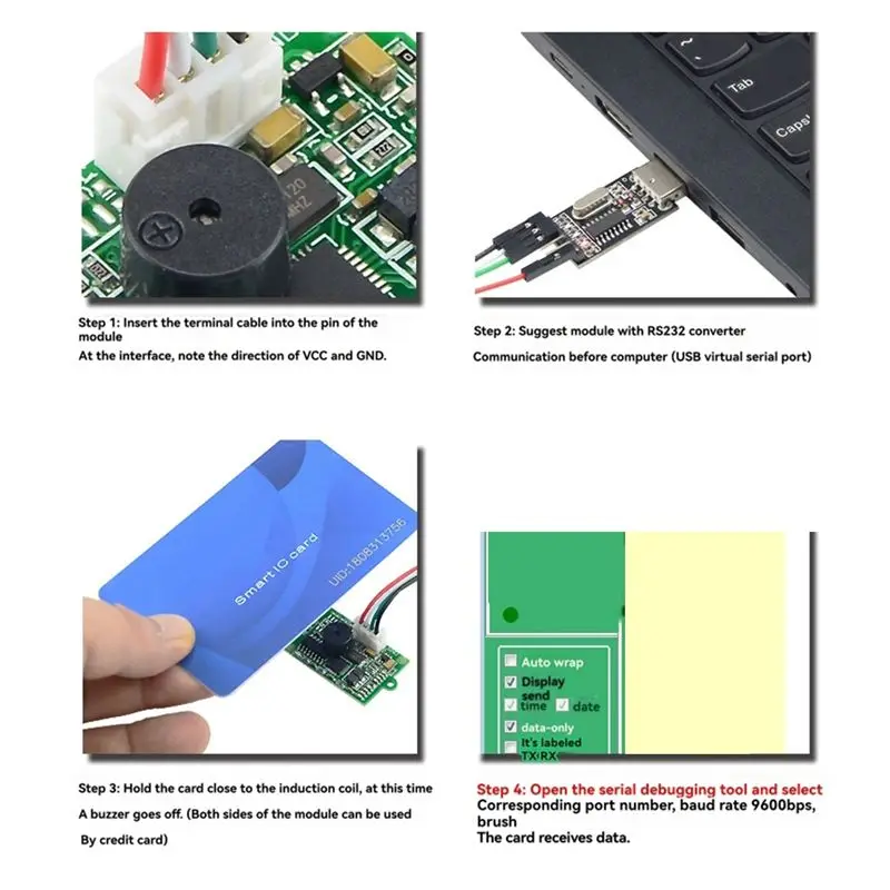 Фото Модуль считывателя RFID RS232, считыватель IC-карт, бесконтактный считыватель смарт-карт 13,56 МГц, поддержка протокола 14443A, совместимость с Windows - Y41A №2