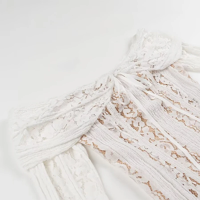 YENKYE сексуальное кружевное платье с открытыми плечами для женщин облегающее