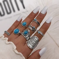 ancient feather turquoise knuckle vintage rings for women girls bohemian rings silver color joint 2022 trend hand jewelry