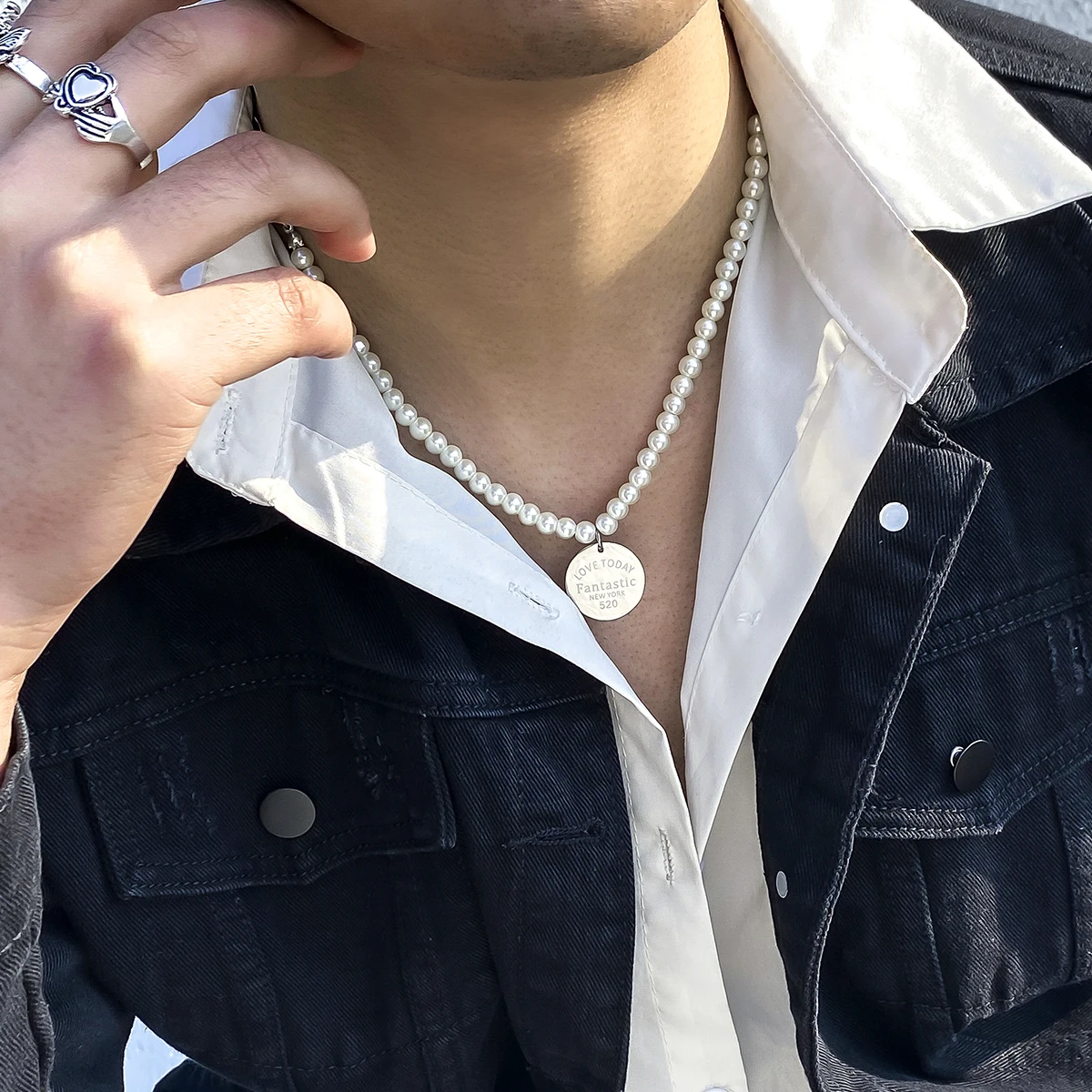 

Hip Hop Titanium Steel Curb Cuban Link Chain Necklace For Men Fashion Geometric Round Pendant Kpop Unisex Collier Jewelry Gift