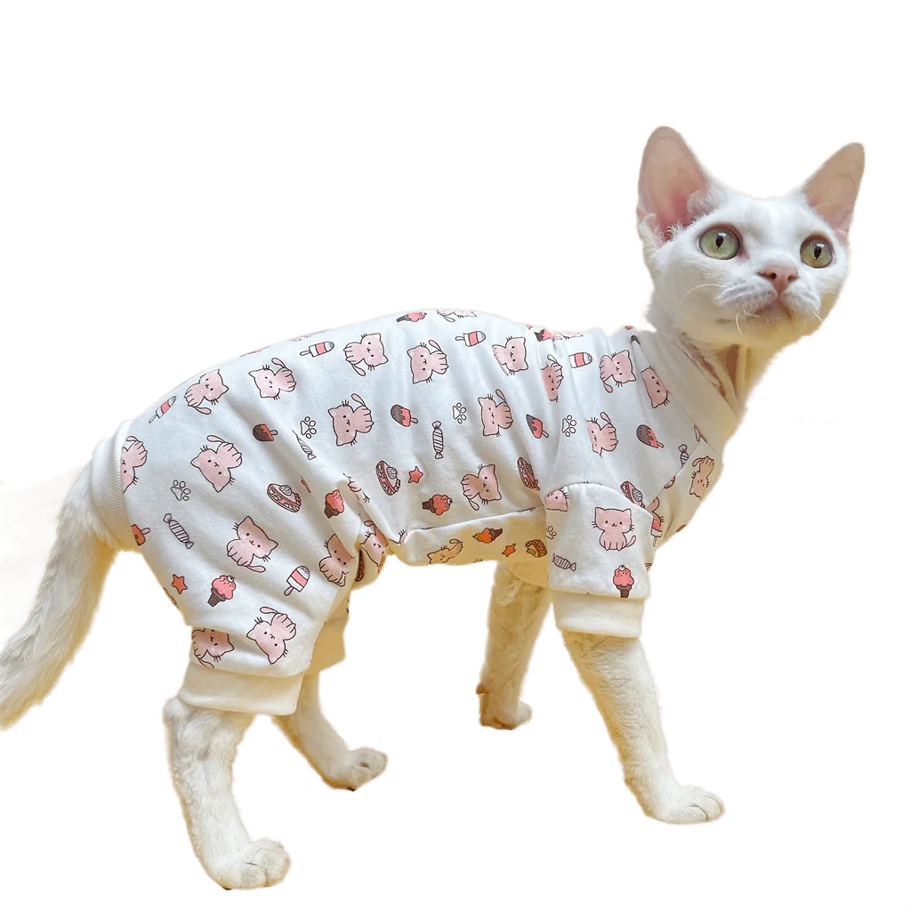Sphinx Hairless Cat Devon Rex Clothes Spring Summer Cotton Allergy-free Stretchy Four-legged Clothes for Cat Sphynx Pet