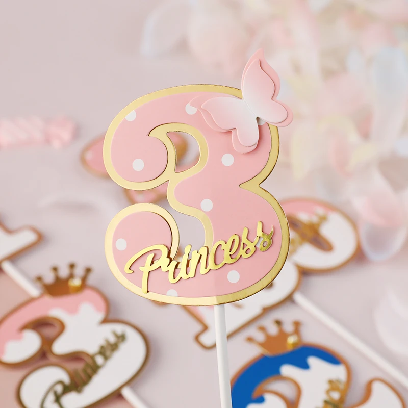 Baking Cake Topper Number Crown Flags Kids Birthday Party Baby Shower Number One Year Old Decoration Cake Decor