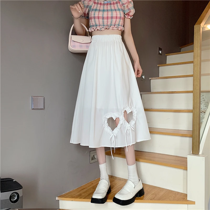 

Женская Летняя Юбка с высокой талией Bebobsons, белая Свободная Юбка А-силуэта с вырезом «Love»