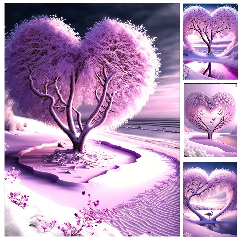

Алмазная живопись в форме сердца с деревом АВ, романтический Снежный пейзаж, картина, алмазная вышивка, мозаика, наборы для вышивки крестиком, домашний декор