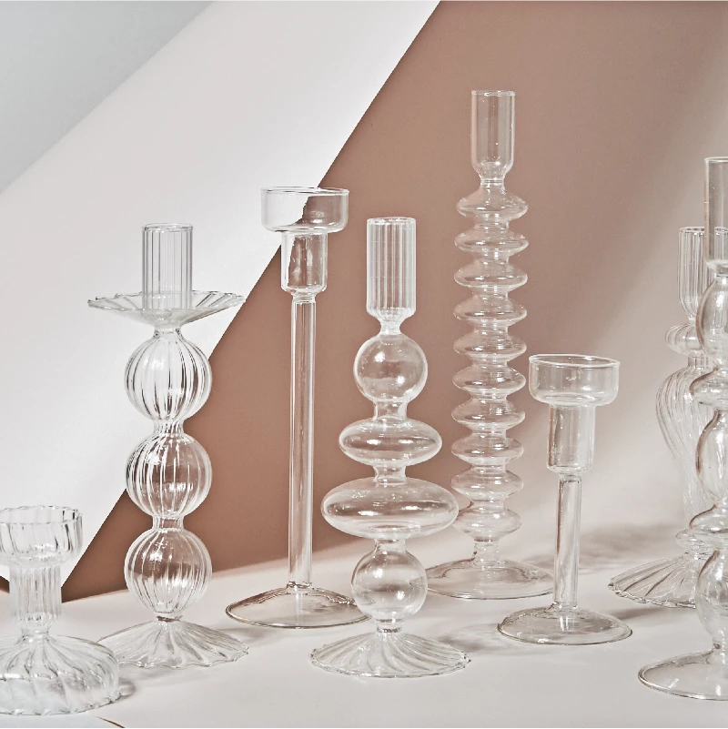 Nordic Home Decor Clear Glass Candle Holder Candlelight Home
