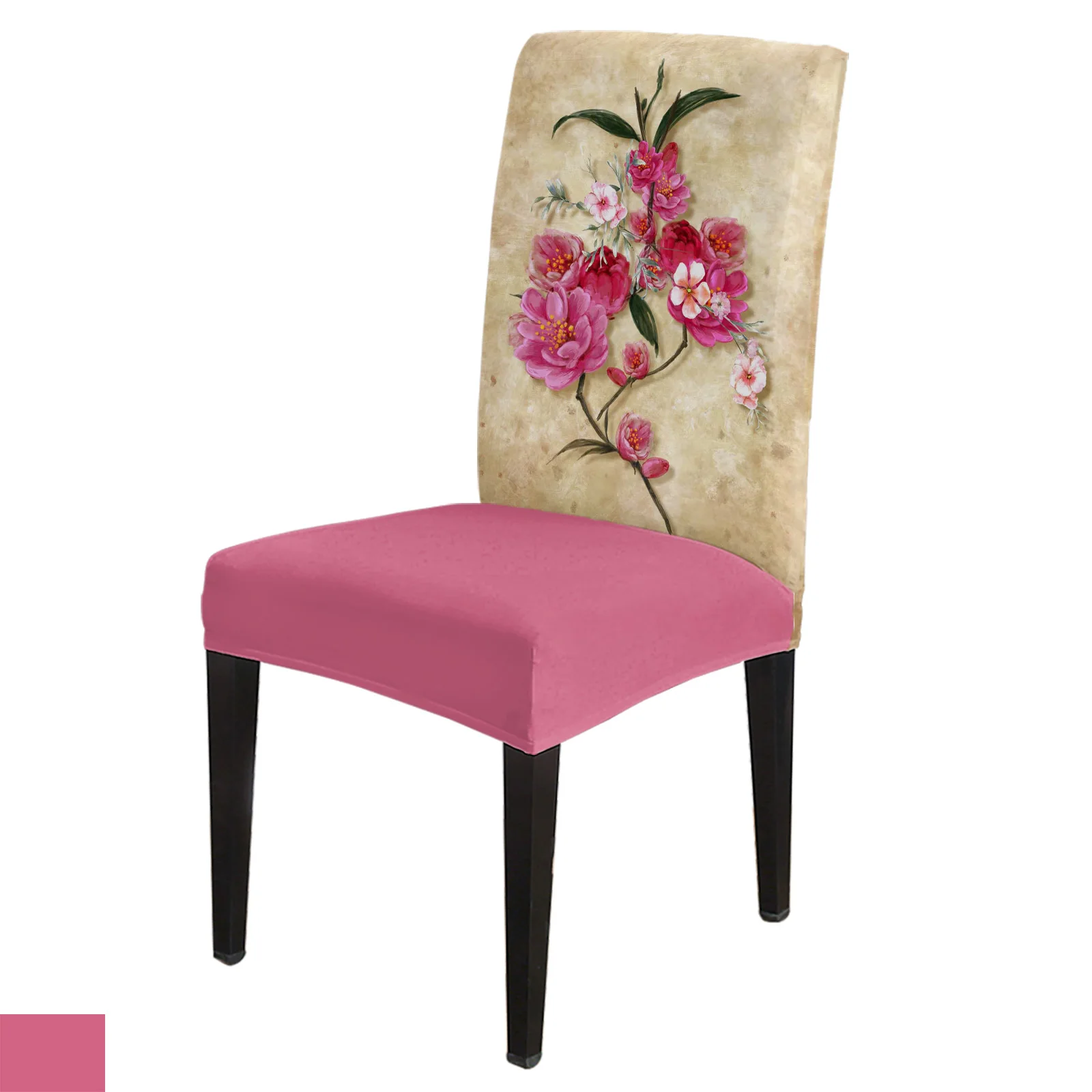 

Flower Plant Watercolor Retro Chair Cover Set Kitchen Dining Stretch Spandex Seat Slipcover for Banquet Wedding Party
