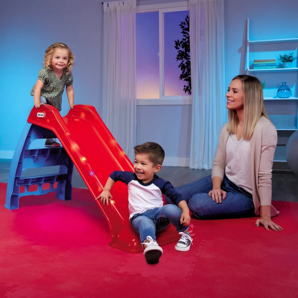 

Little Tikes Light-up First Slide Indoor Outdoor Playground Slide with Folding for Easy Storage, Red and Blue, Easy Storage