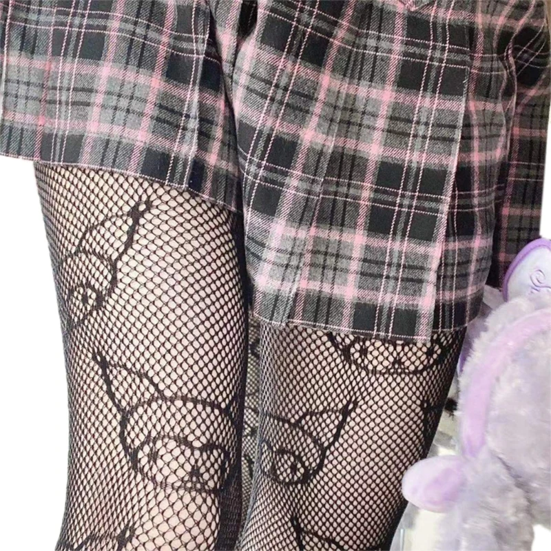 

Japanese Anime Lolita Pantyhose Cartoon Devil Pattern Jacquard Tights Gothic Women Hollow Out Mesh Fishnet Stockings