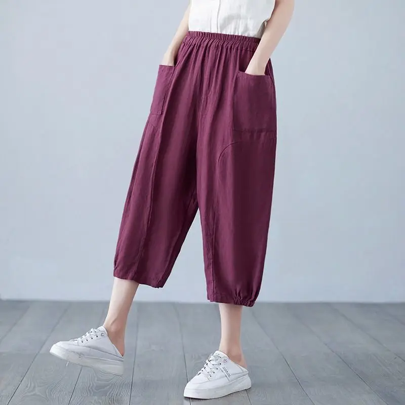 

Summer Thin Pure Cotton Fashionable Harlan Pants Loose And Versatile Seven Point Wide Leg Casual Pants Women