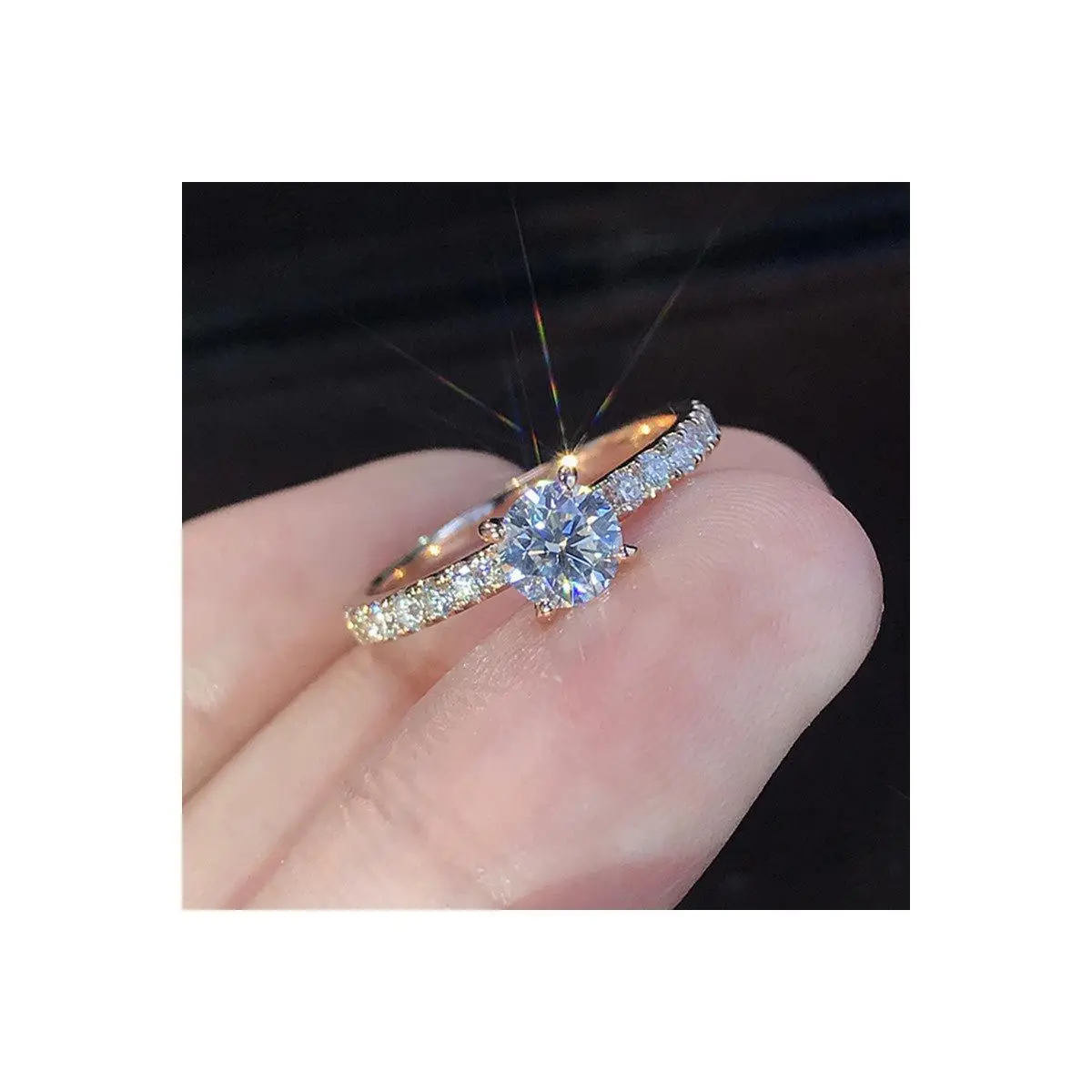 Классические женские обручальные кольца Huitan с 4 когтями и круглым цирконием 3