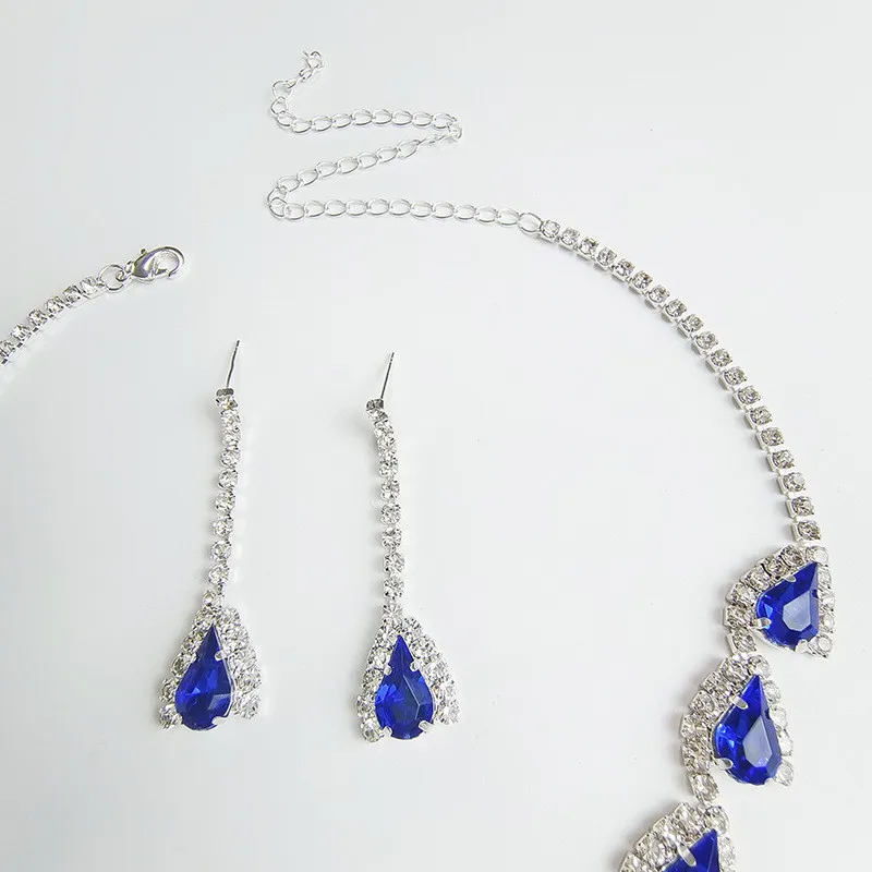 Fashion Colorful Crystal Ball Wedding Jewelry Set Ladies Accessories Flower Drop Rhinestone Necklace Earrings Bridal Jewelry Set