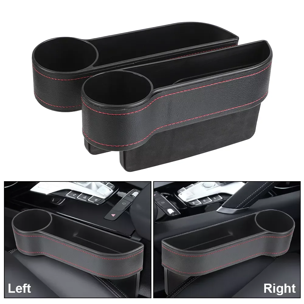 

Bottle Keys Holder Box Car Cup Holder Organizer Auto Seat Gap Slit Box With Charging Hole Leather Car Seat Gap Storage Box