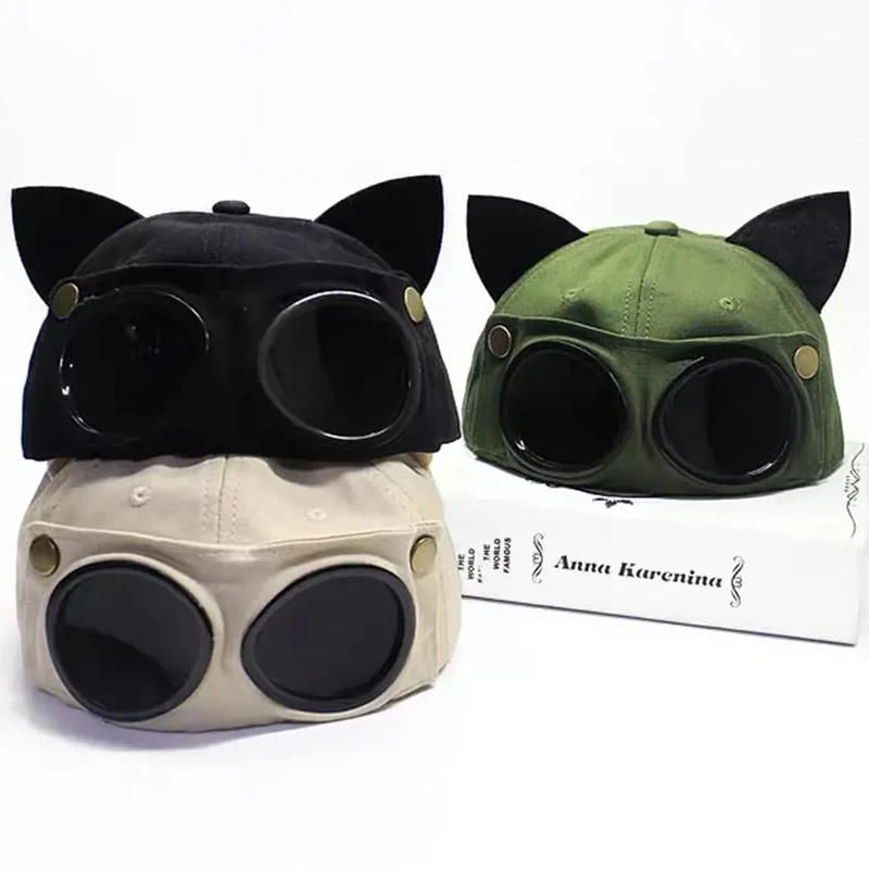 Baseball Cap Cute With Cat Ears Pilot Aviator Glasses Man Spring And Autumn Sunglasses Women Hat Student Outdoor