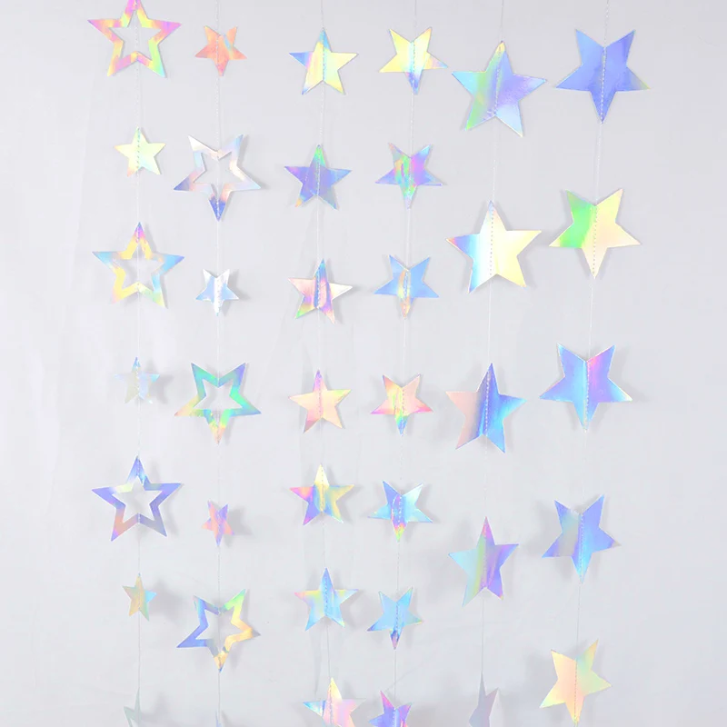 Laser Mirror Paper Star Round Garland Flash Banner Birthday Party Decoration Baby Shower Wedding Wall Hanging Decor DIY Supplies |