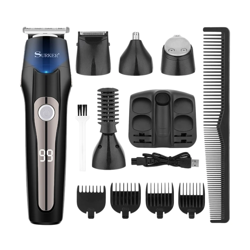 

Машинка для стрижки бороды SURKER, Аккумуляторный триммер для бороды, усов, носа, ушей, лица