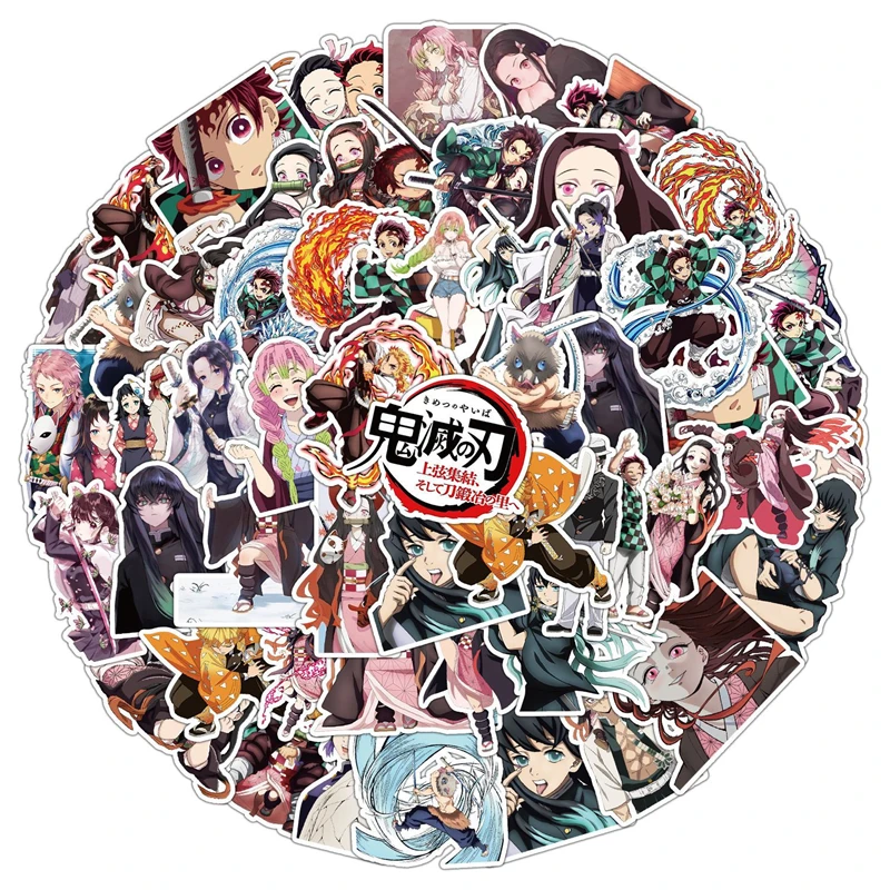 

New 50PCS Anime Demon Slayer Tanjirou Nezuko Graffiti Water Cup Refrigerator Notebook Decoration Waterproof Stickers Toys