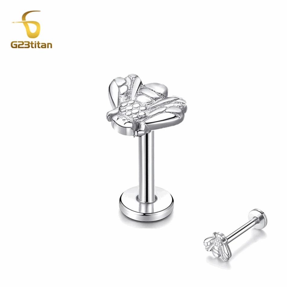 

1pc Small Bee Earring Titanium Internally Threaded Labret Stud Women Girls Ear Cartilage Helix Tragus Conch Lobe Piercing Ring