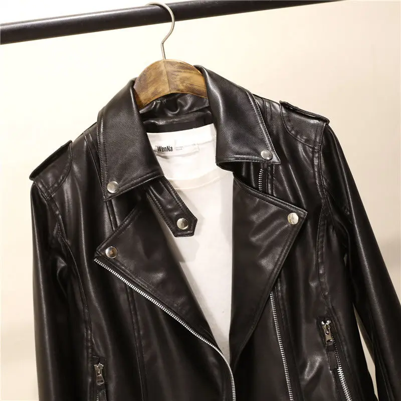 Clothing Women's Spring and Autumn Korean Version Slim Fashion Short Pu Motorcycle Clothing Leather Jacket Women's Coat Japan